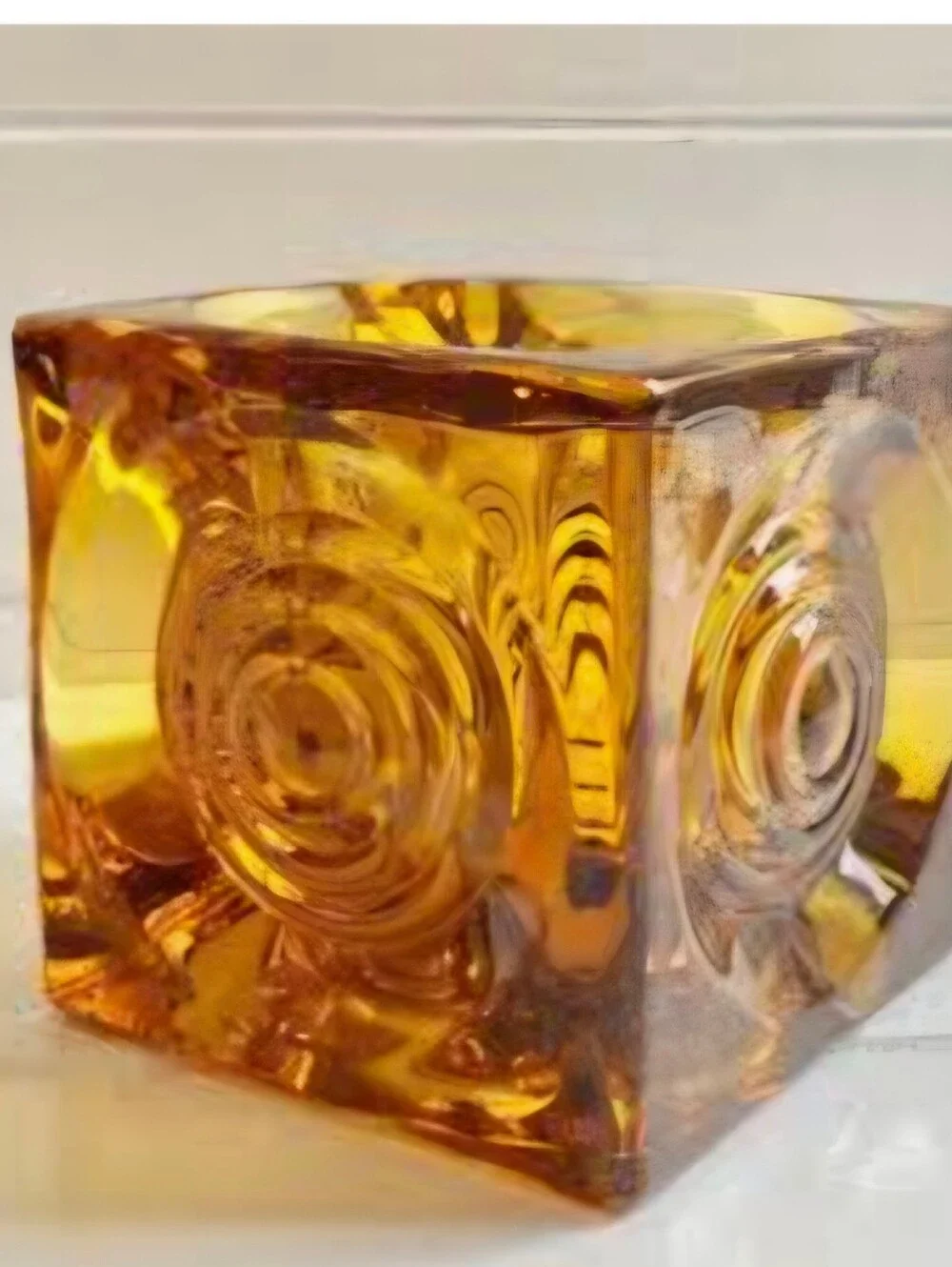 Viking Glass Bullseye Glimmer Votive Candle Holder Paper Weight Epic Line  Amber
